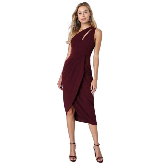 Lulus So Flirty Burgundy One-Shoulder Cutout Asymmetrical Dress - Picture 1 of 6